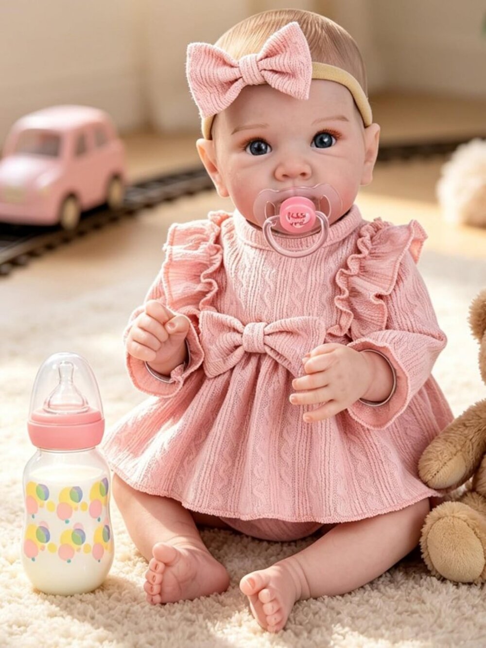 Lifelike 20-Inch Reborn Baby Doll, Weighted Soft Cloth Body, Feeding Set, Gift